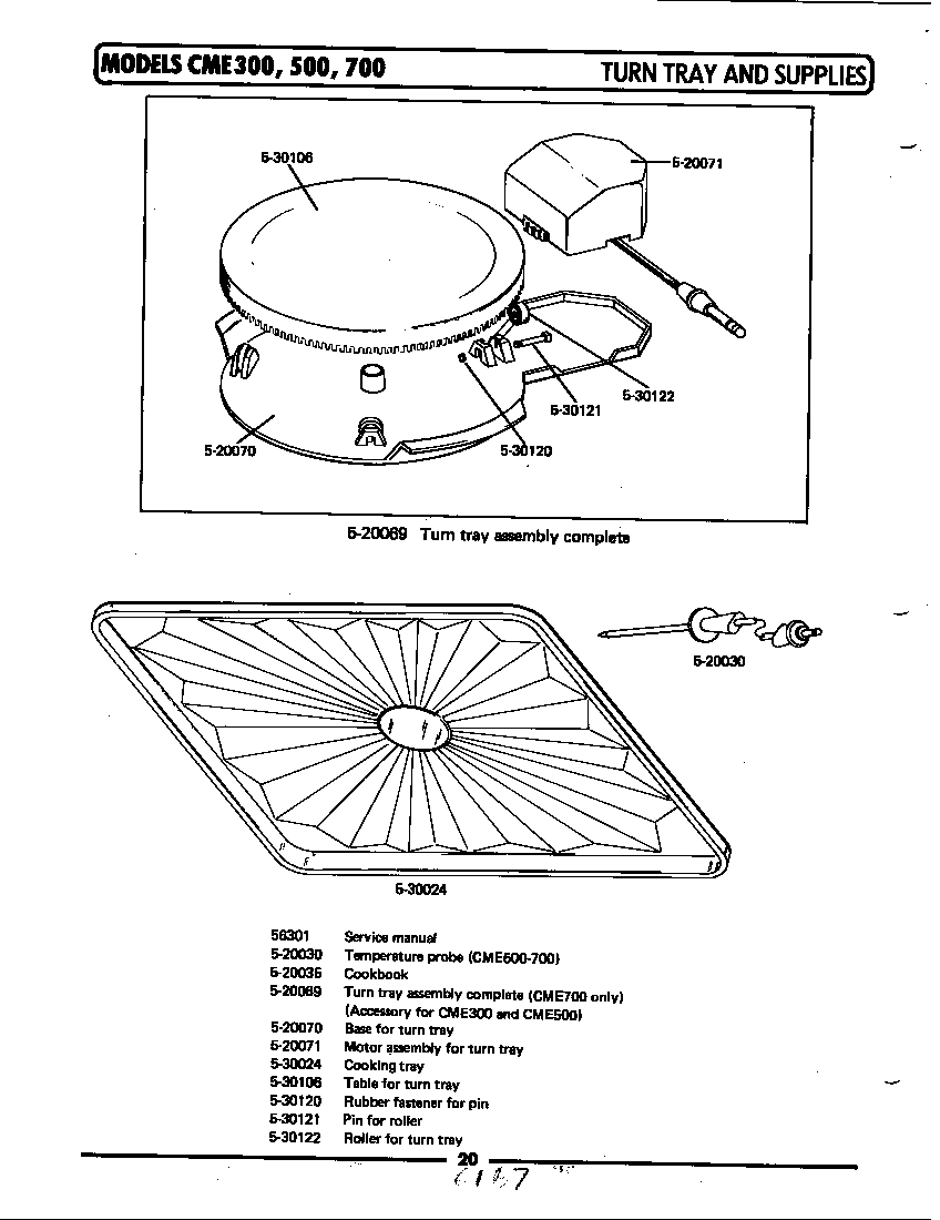 Maytag CME700 turn tray & supplies diagram