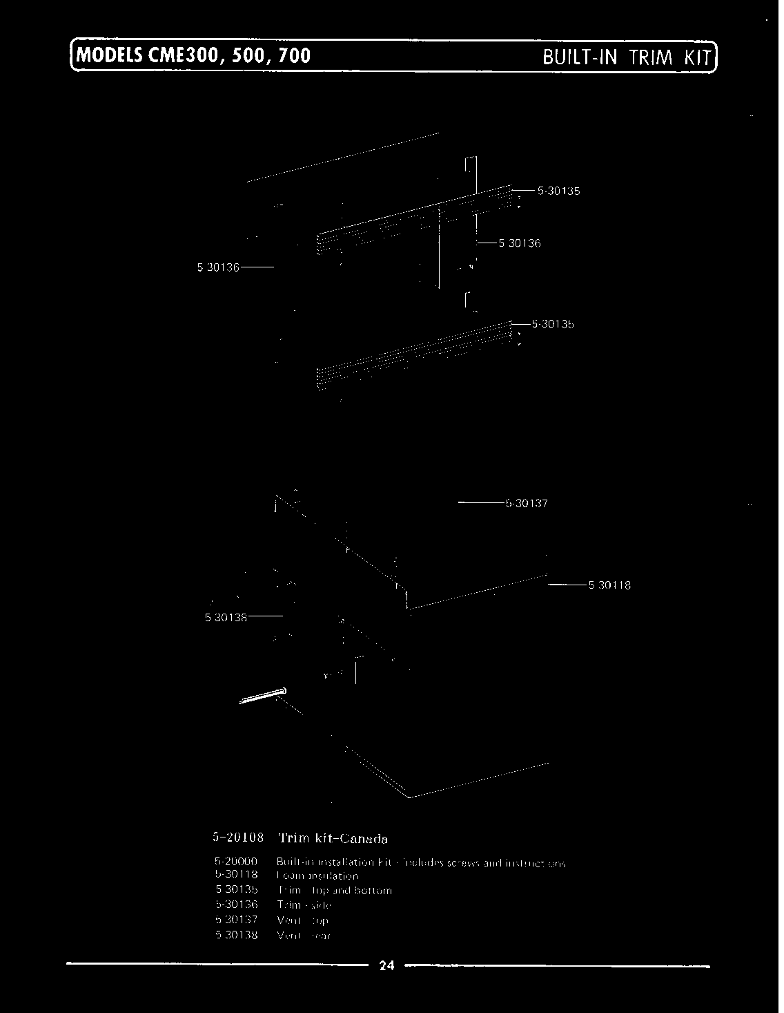 Maytag CME700 built-in trim kit diagram