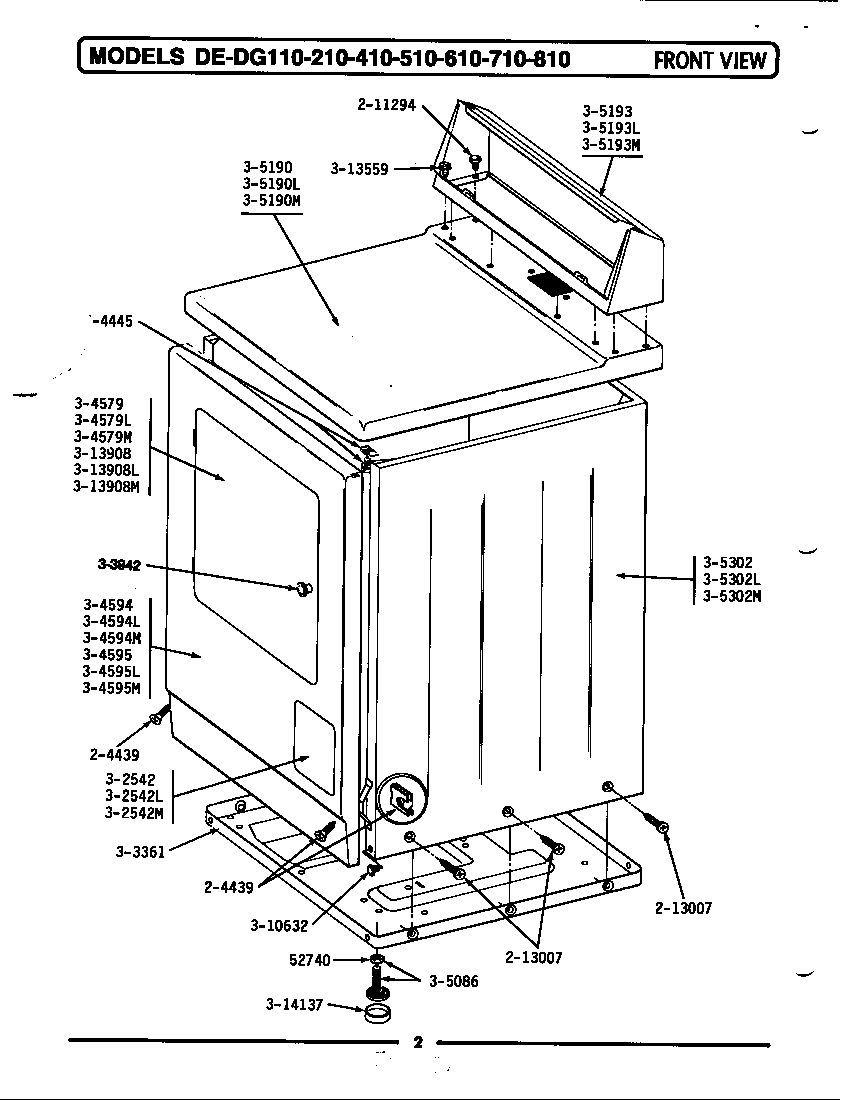 Maytag GDG810 front view diagram