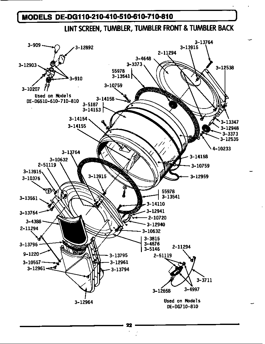 Maytag GDG810 lint screen, tumbler (front & back) diagram
