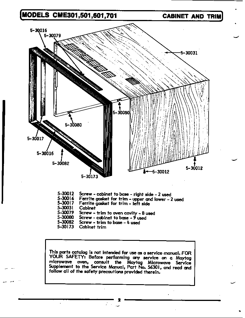 Maytag CME601 cabinet & trim diagram
