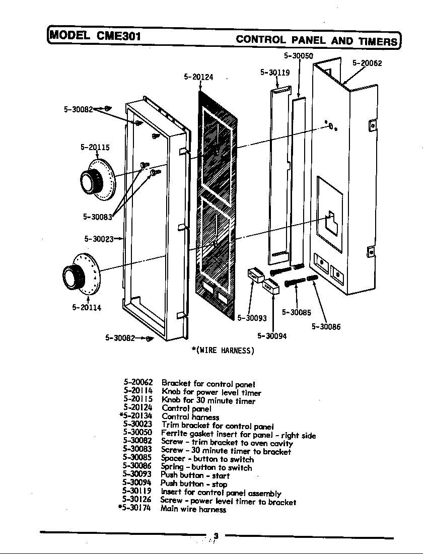 Maytag CME601 control panel & timer (front-cme301) (cme301) diagram