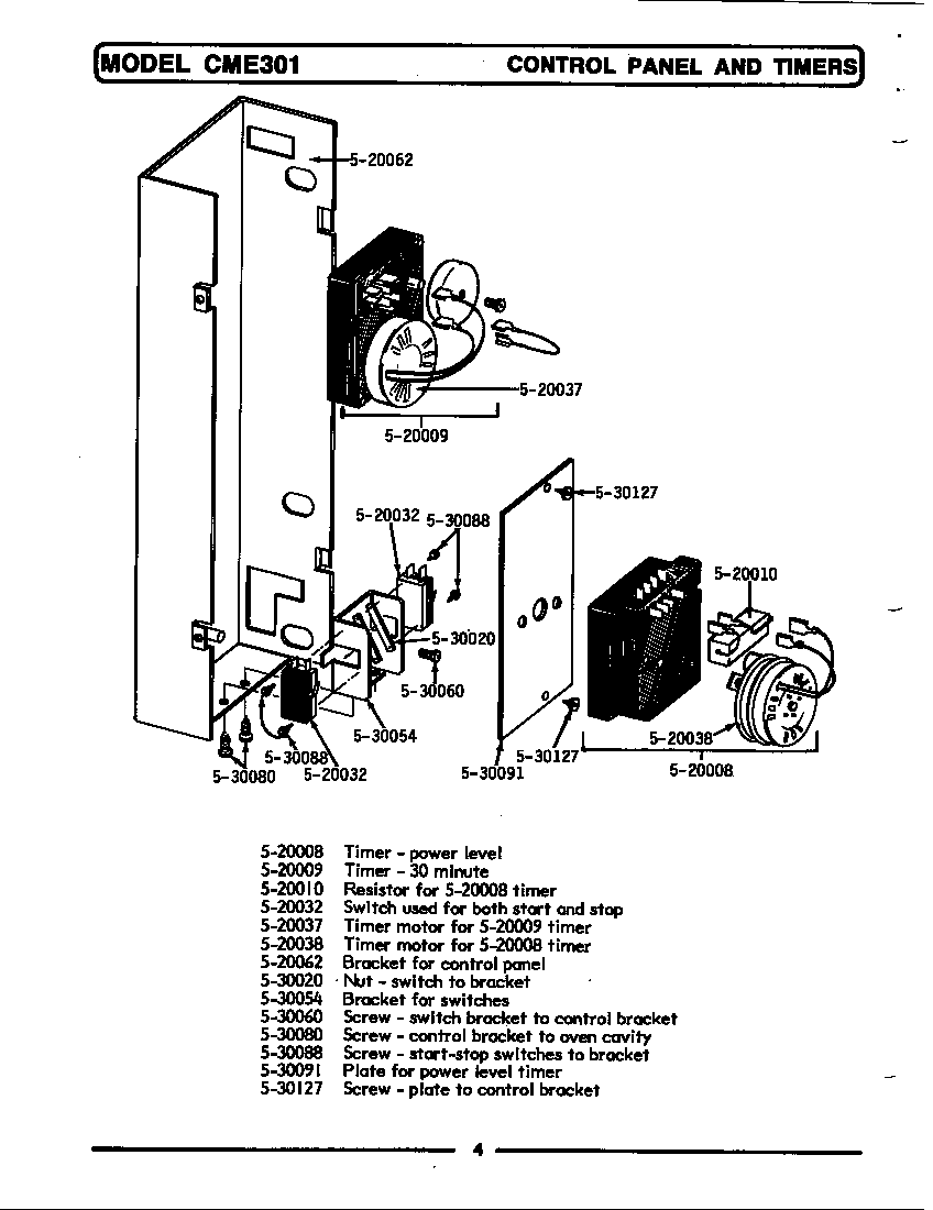 Maytag CME601 control panel & timer (rear-cme301) (cme301) diagram
