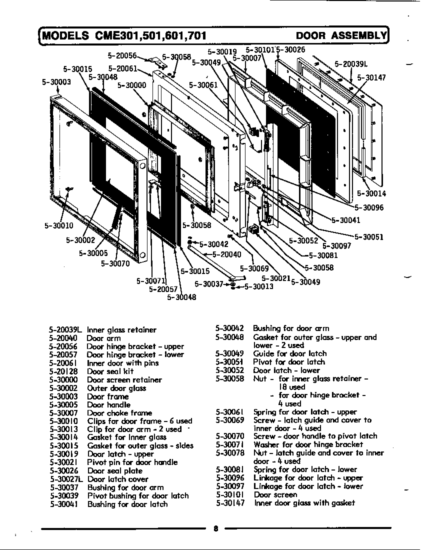 Maytag CME601 door assembly diagram