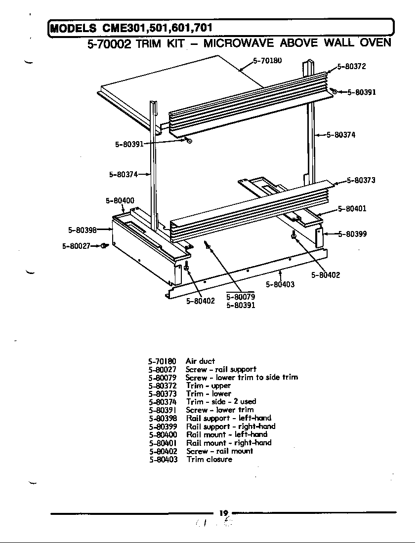 Maytag CME601 built-in trim kit diagram