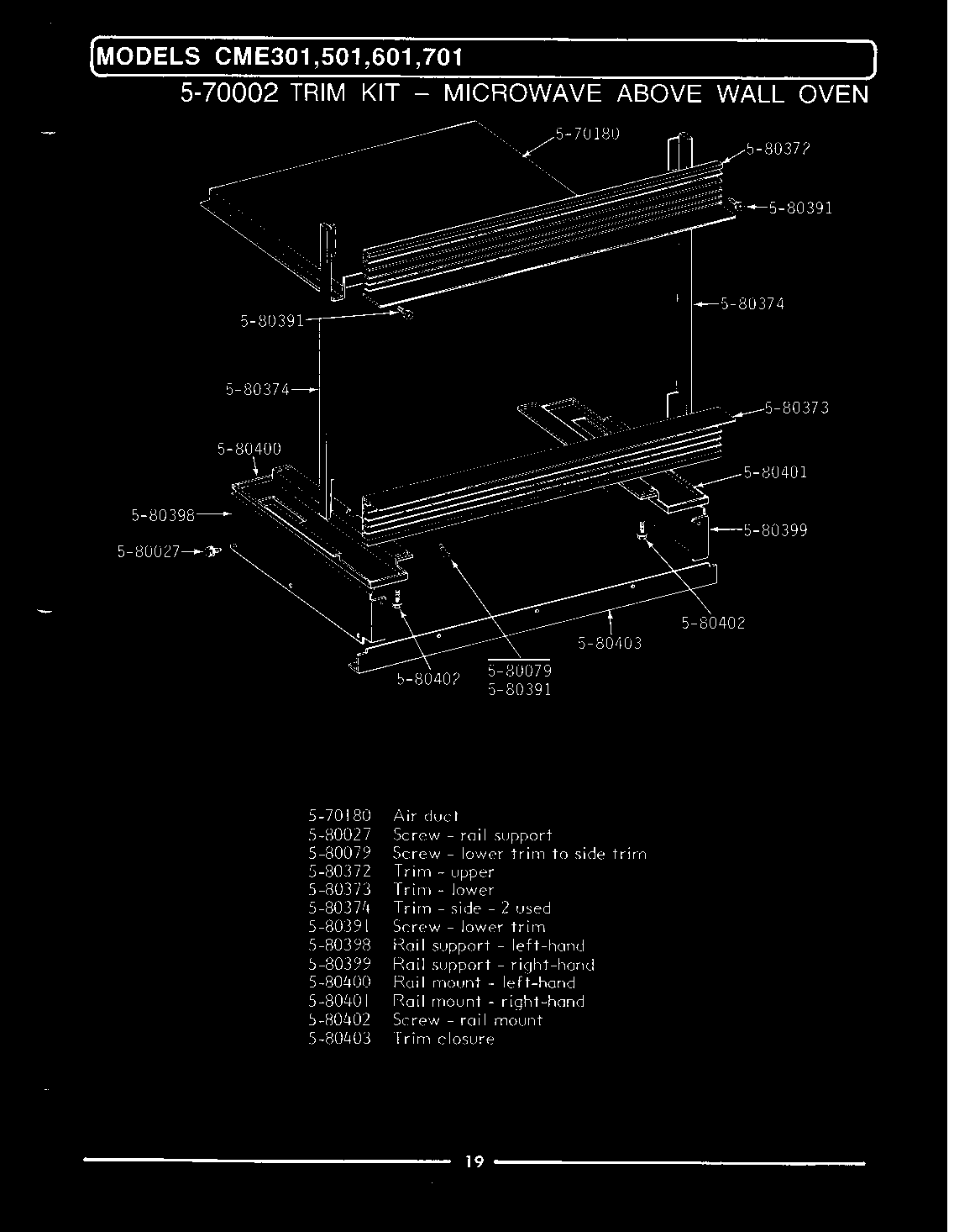Maytag CME601 trim kit (above wall oven) diagram