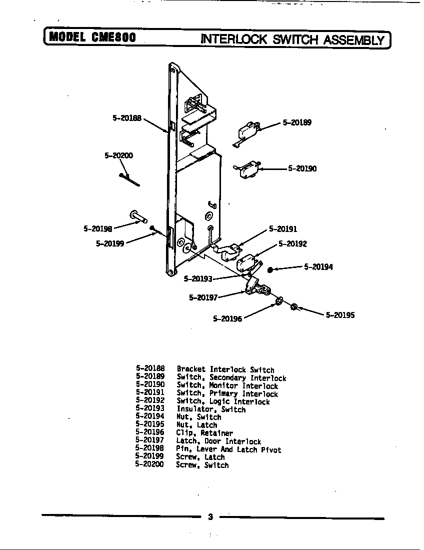 Maytag CME800 interlock switch assembly (cme800) diagram