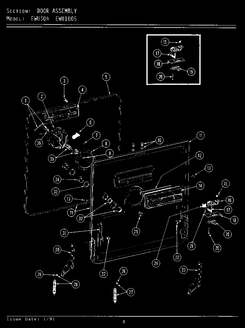 Maytag EWU1005 door assembly (ewu304) (ewu1005) diagram