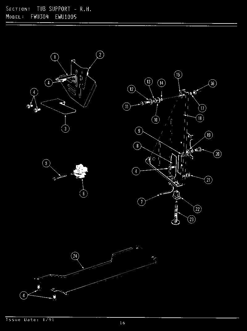 Maytag EWU1005 tub support (right) (ewu304) (ewu1005) diagram