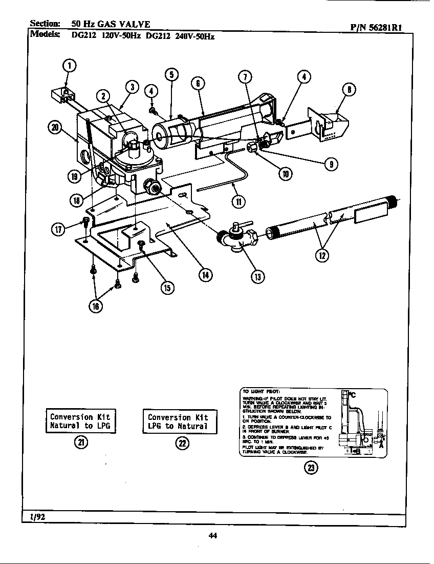 Maytag LDG212 gas valve (50hz) diagram