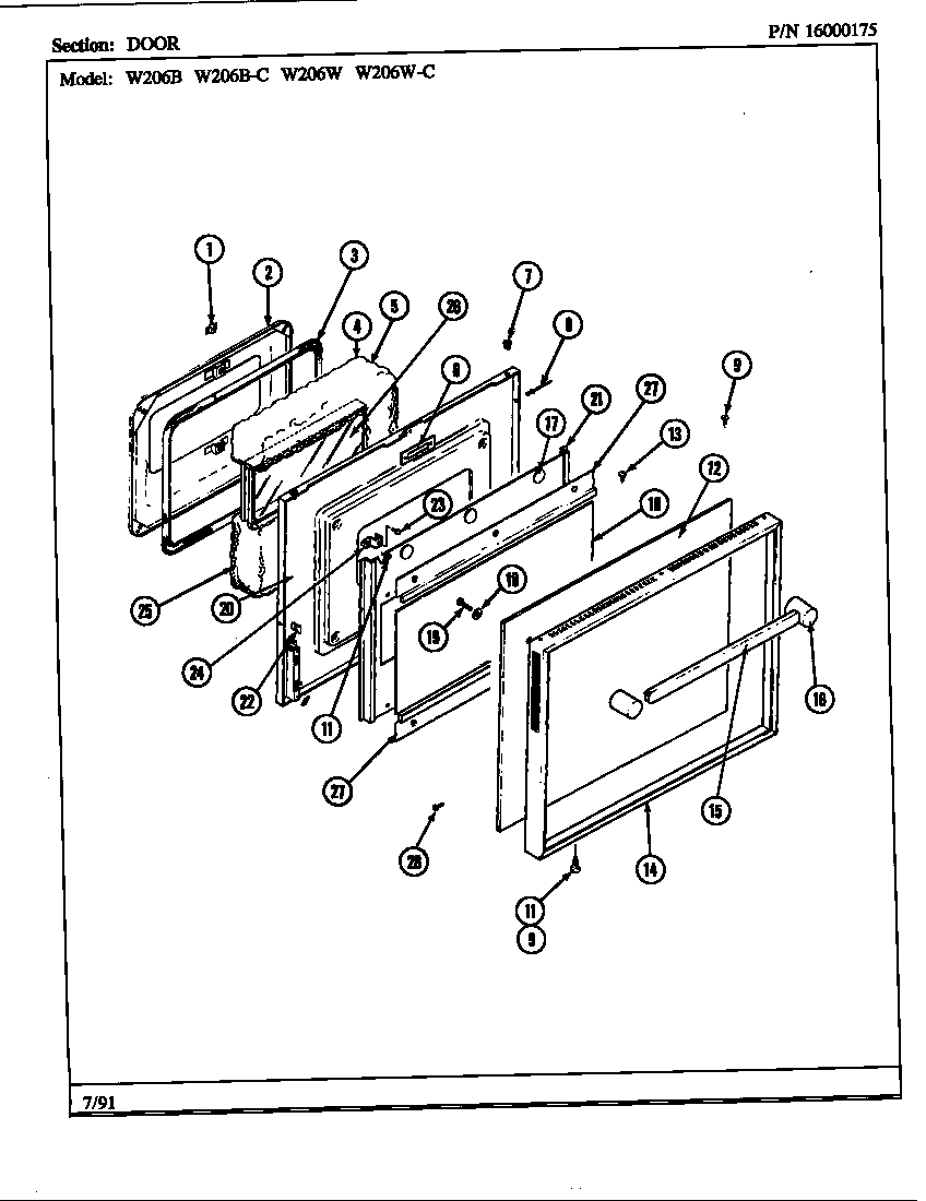 Jenn-Air W206W door diagram