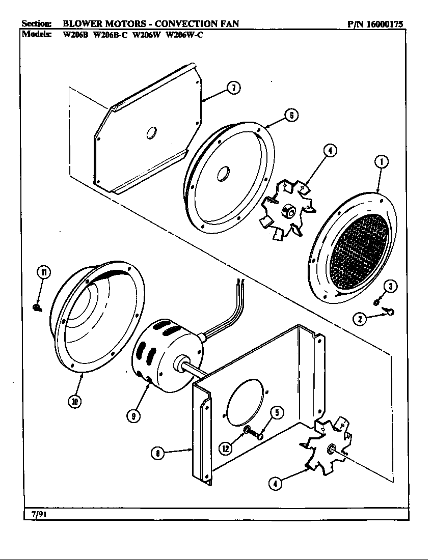 Jenn-Air W206W blower motor (convection fan) diagram