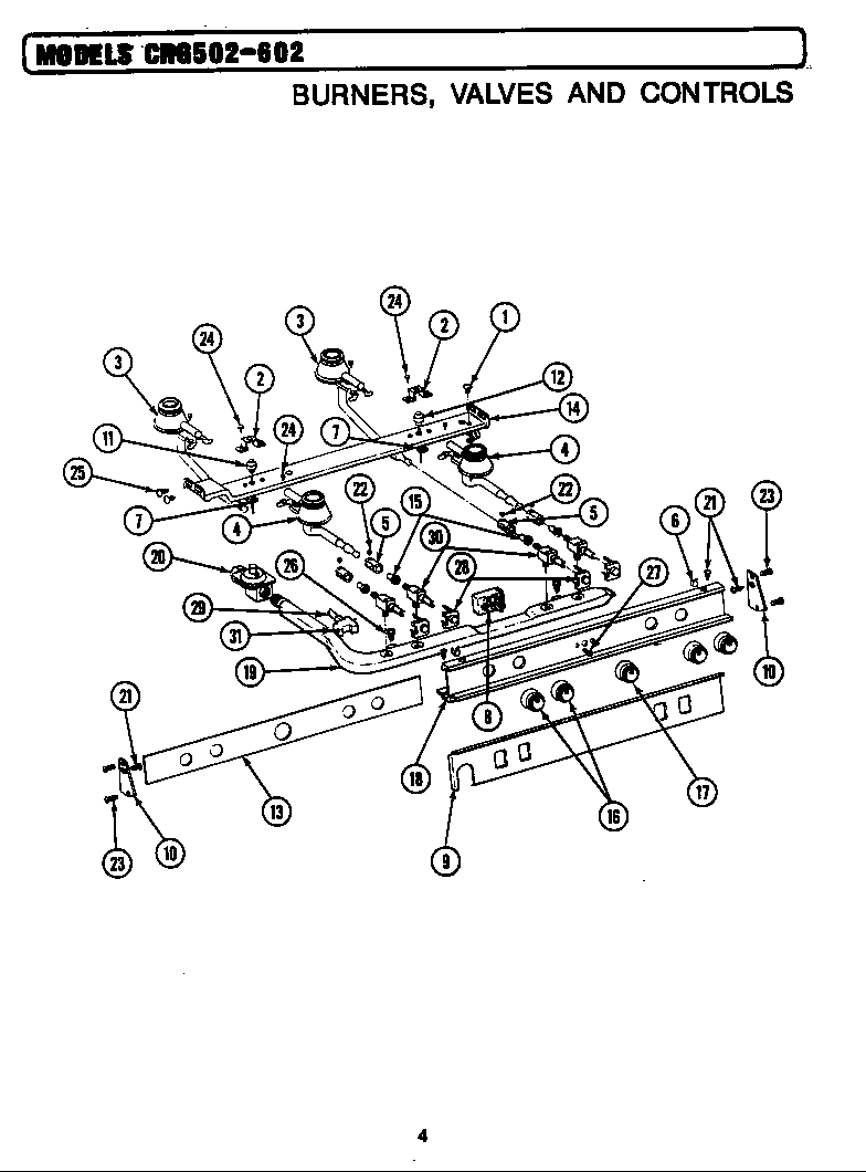Maytag LCRG502 burners, valves & controls diagram