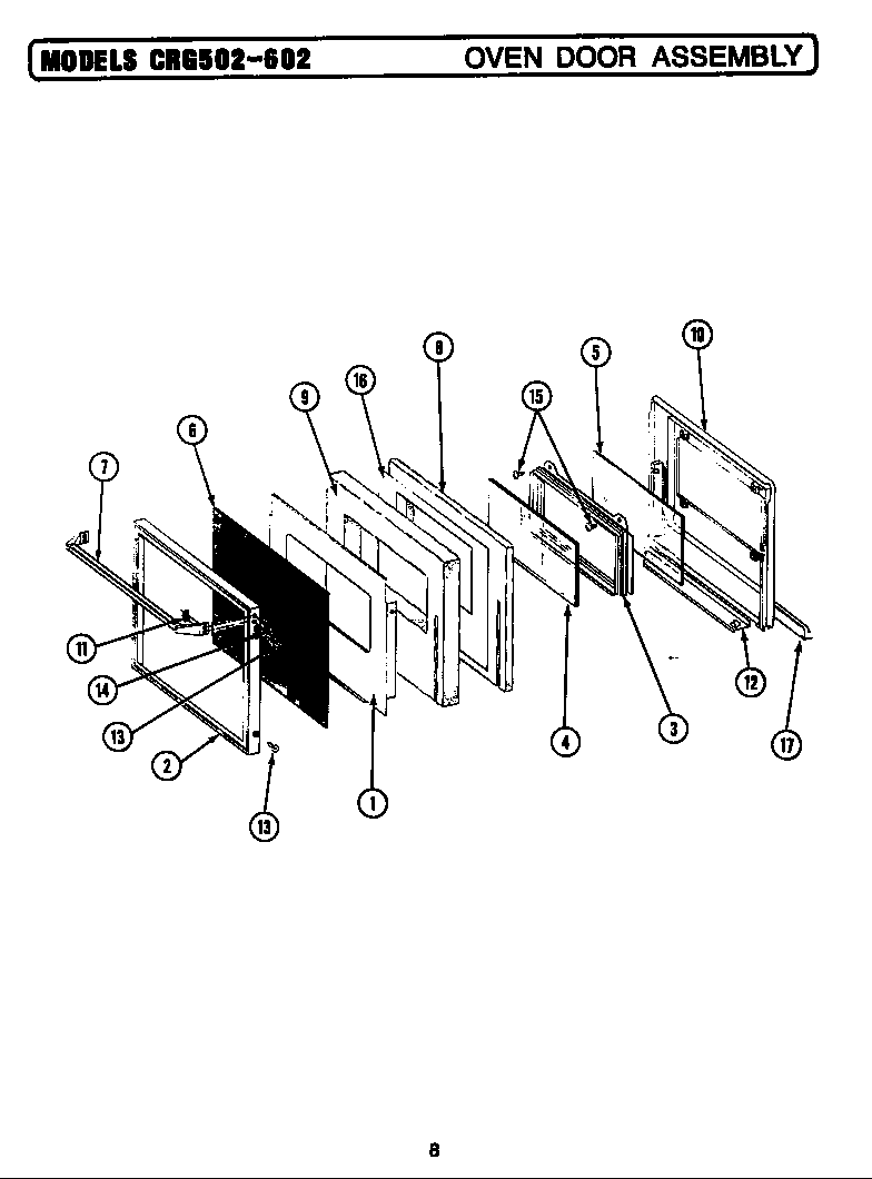 Maytag LCRG502 oven door assembly diagram