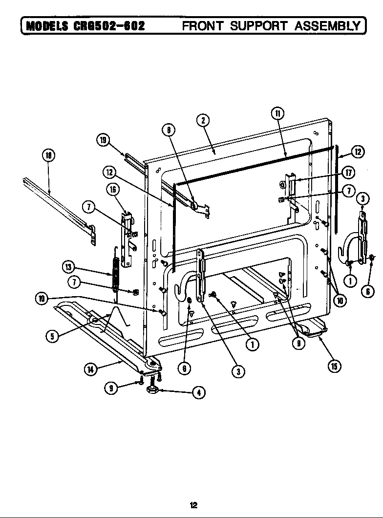 Maytag LCRG502 front support assembly diagram