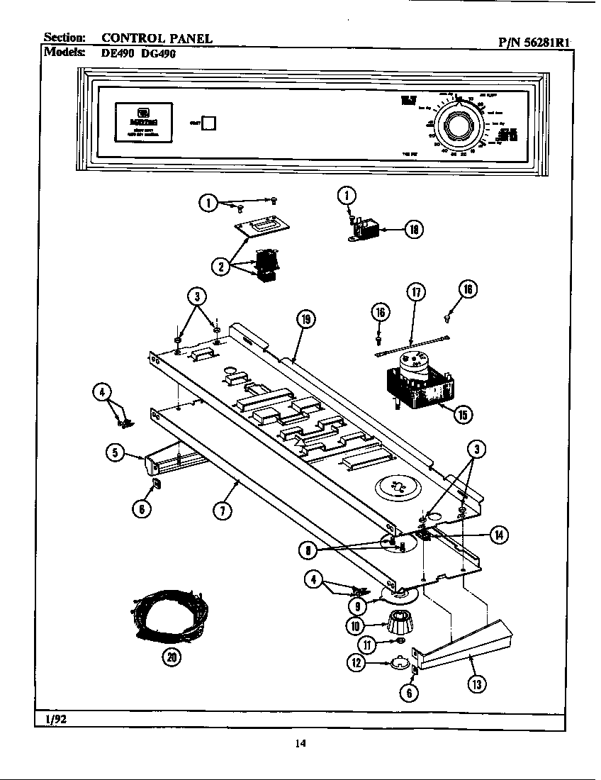Maytag DG490 control panel diagram