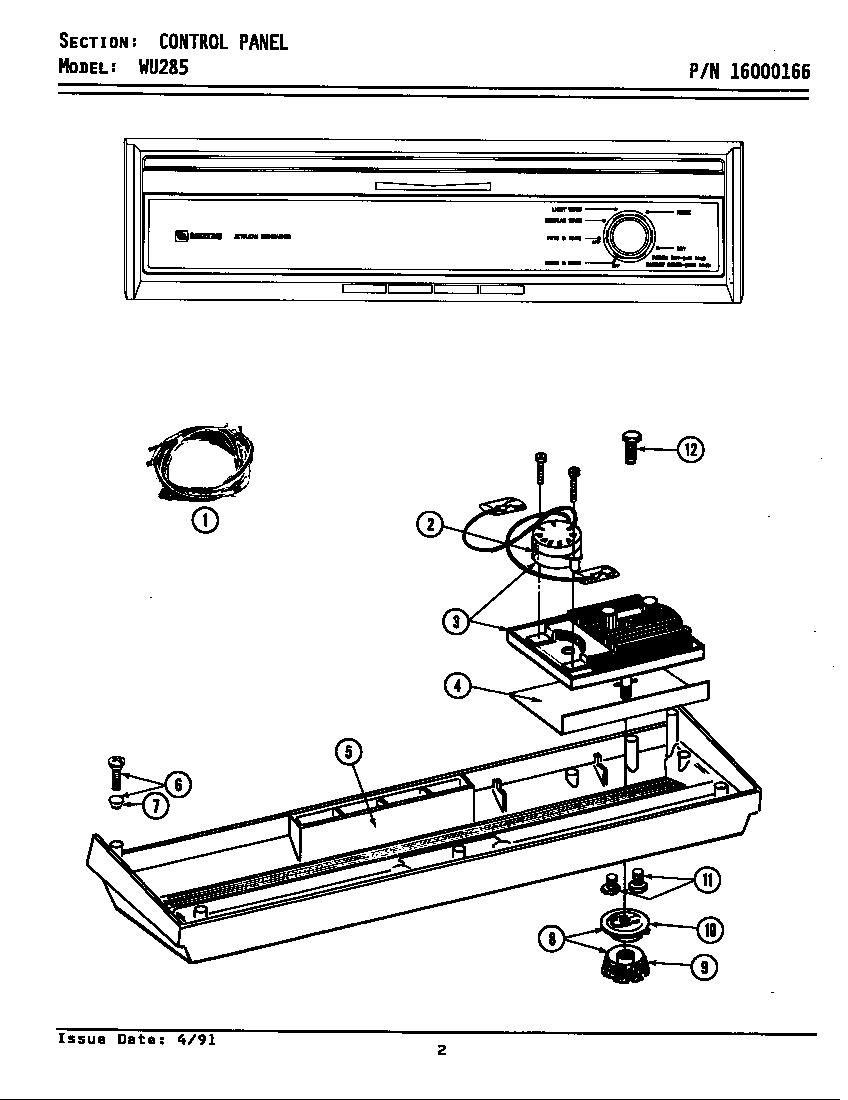 Maytag WU285 control panel diagram
