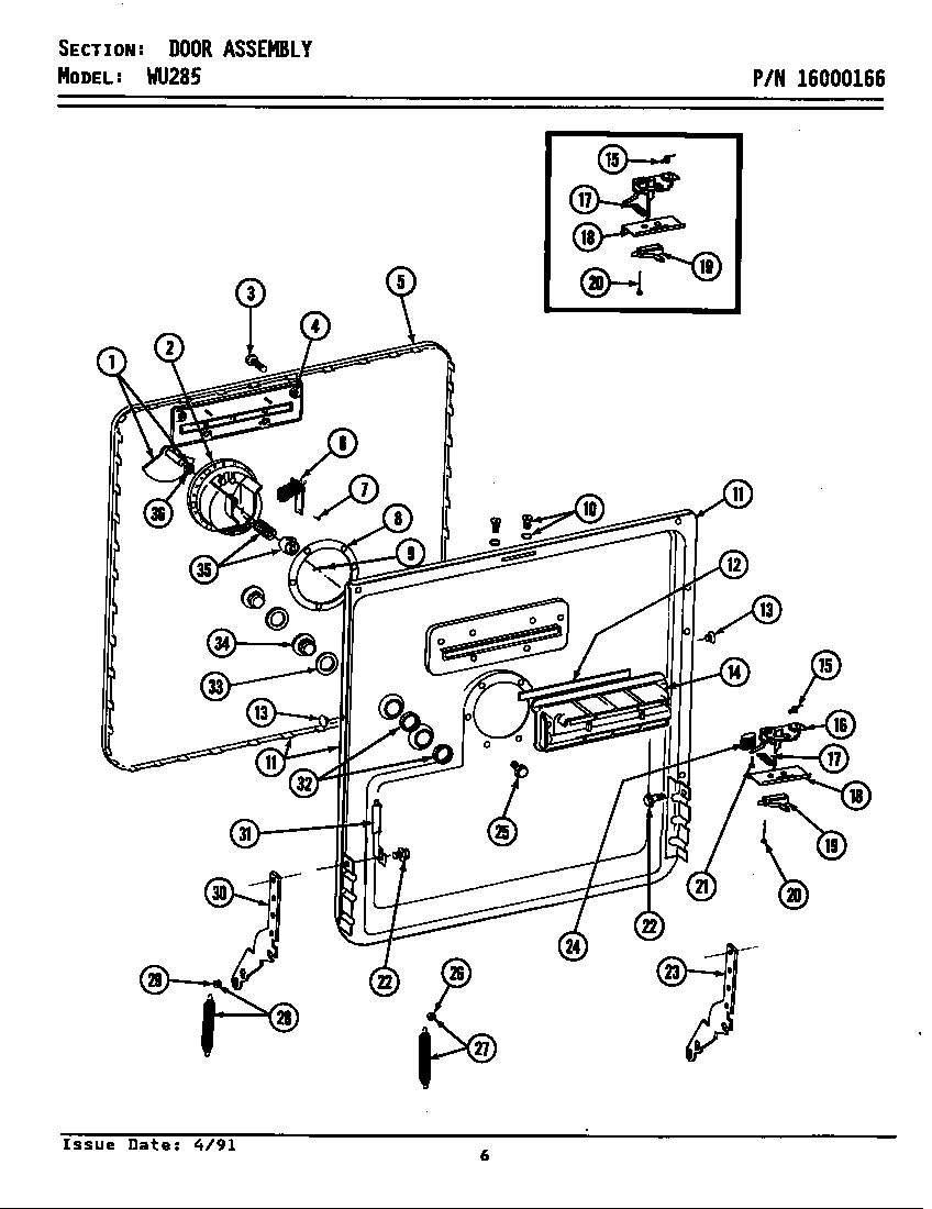 Maytag WU285 door assembly diagram