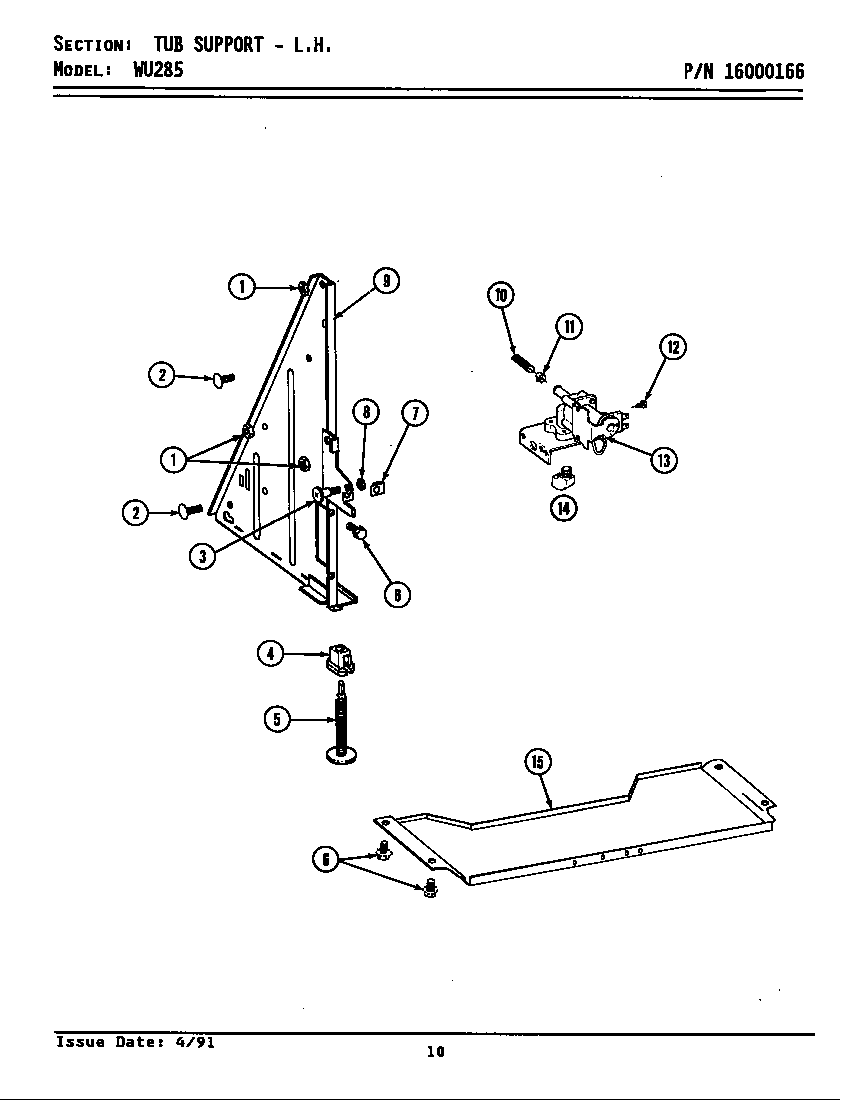 Maytag WU285 tub support (left) diagram