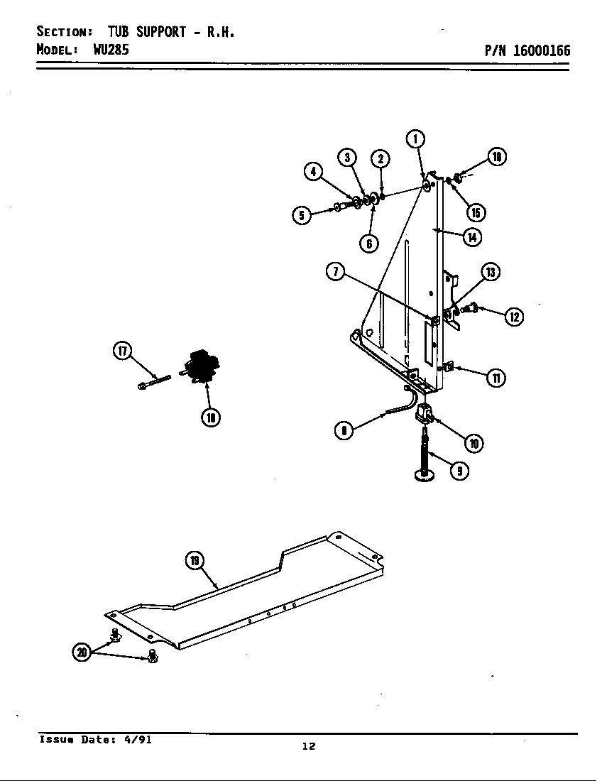 Maytag WU285 tub support (right) diagram