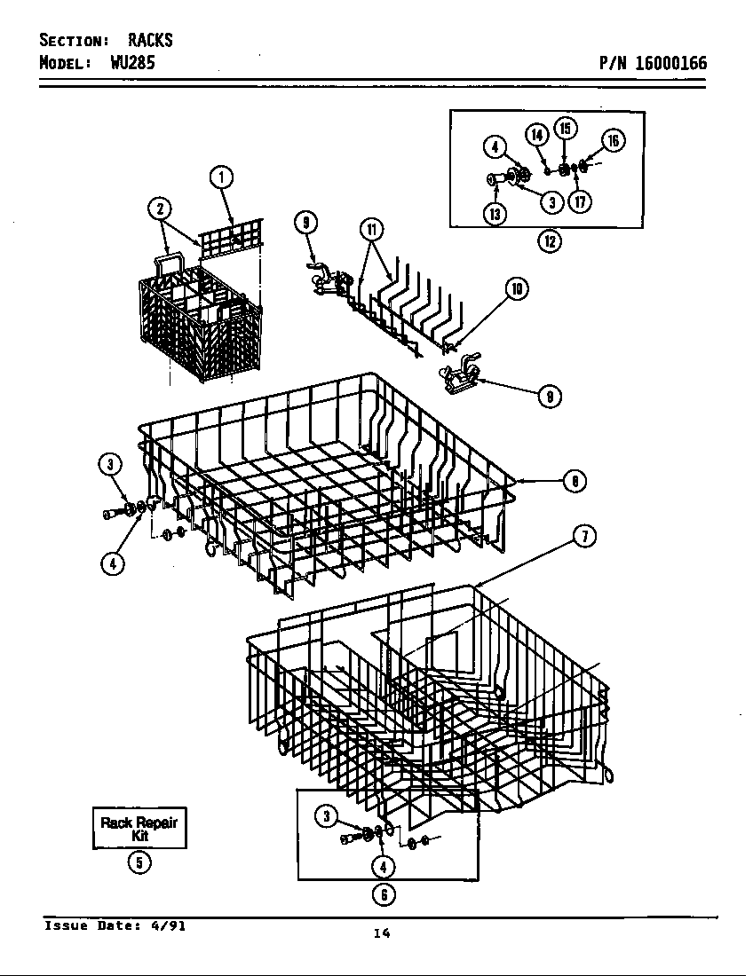 Maytag WU285 racks diagram