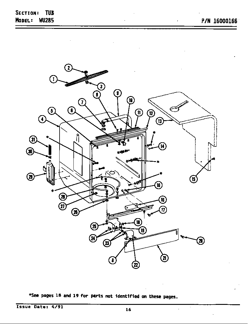Maytag WU285 tub diagram