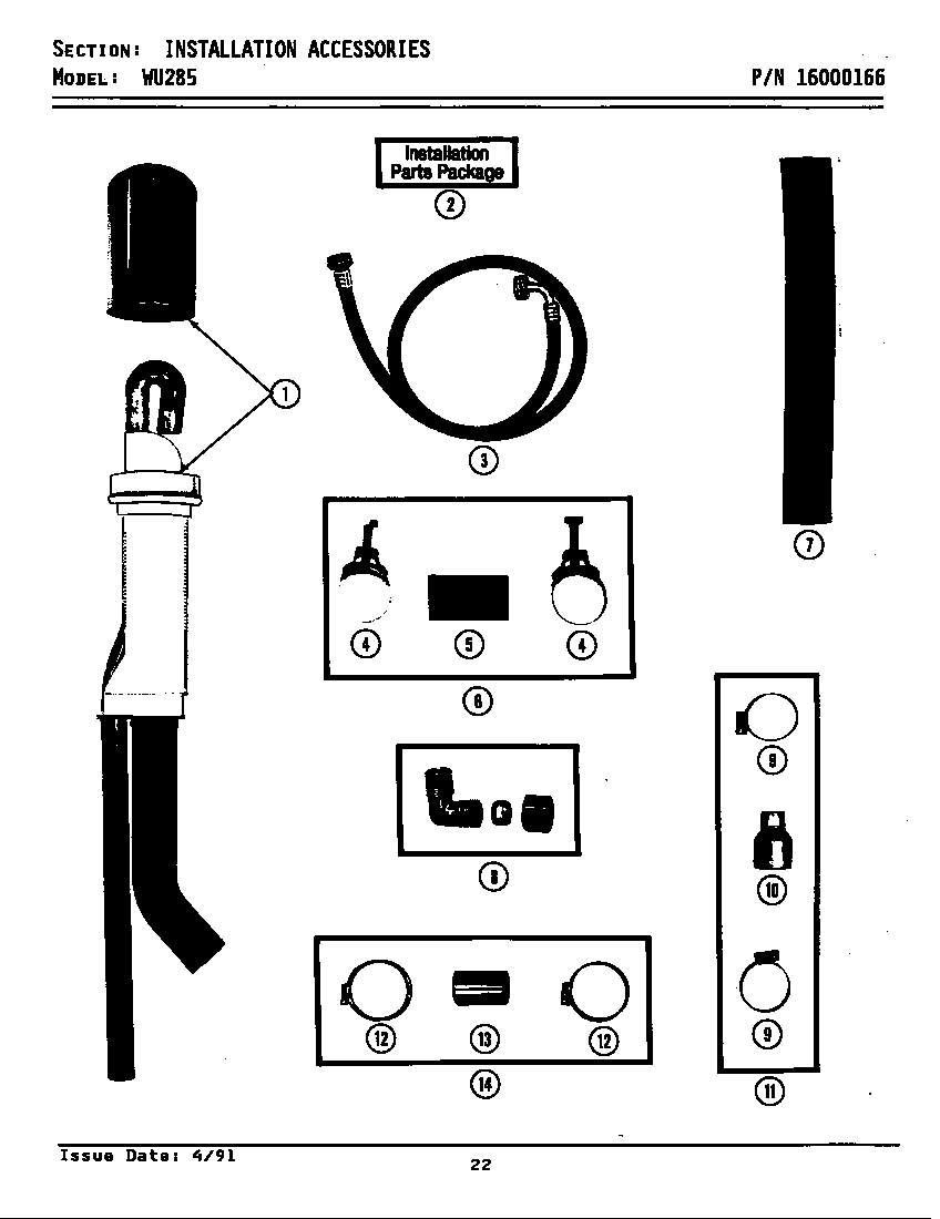 Maytag WU285 installation accessories (sect 1 of 2) diagram