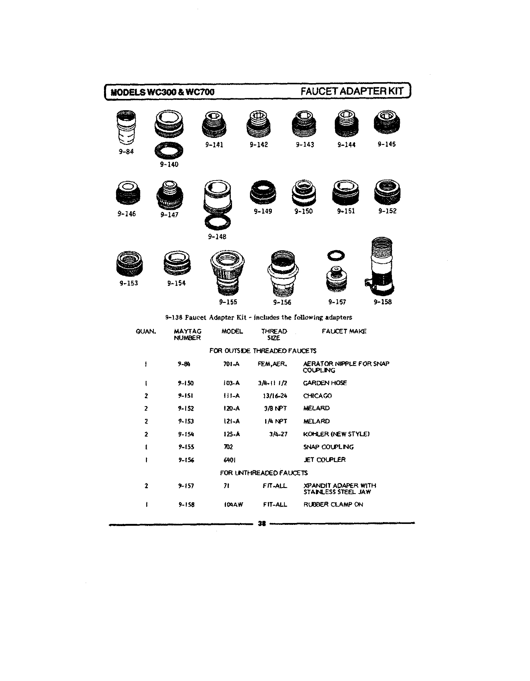 Maytag WC700 faucet adapter kit (outside threaded) diagram