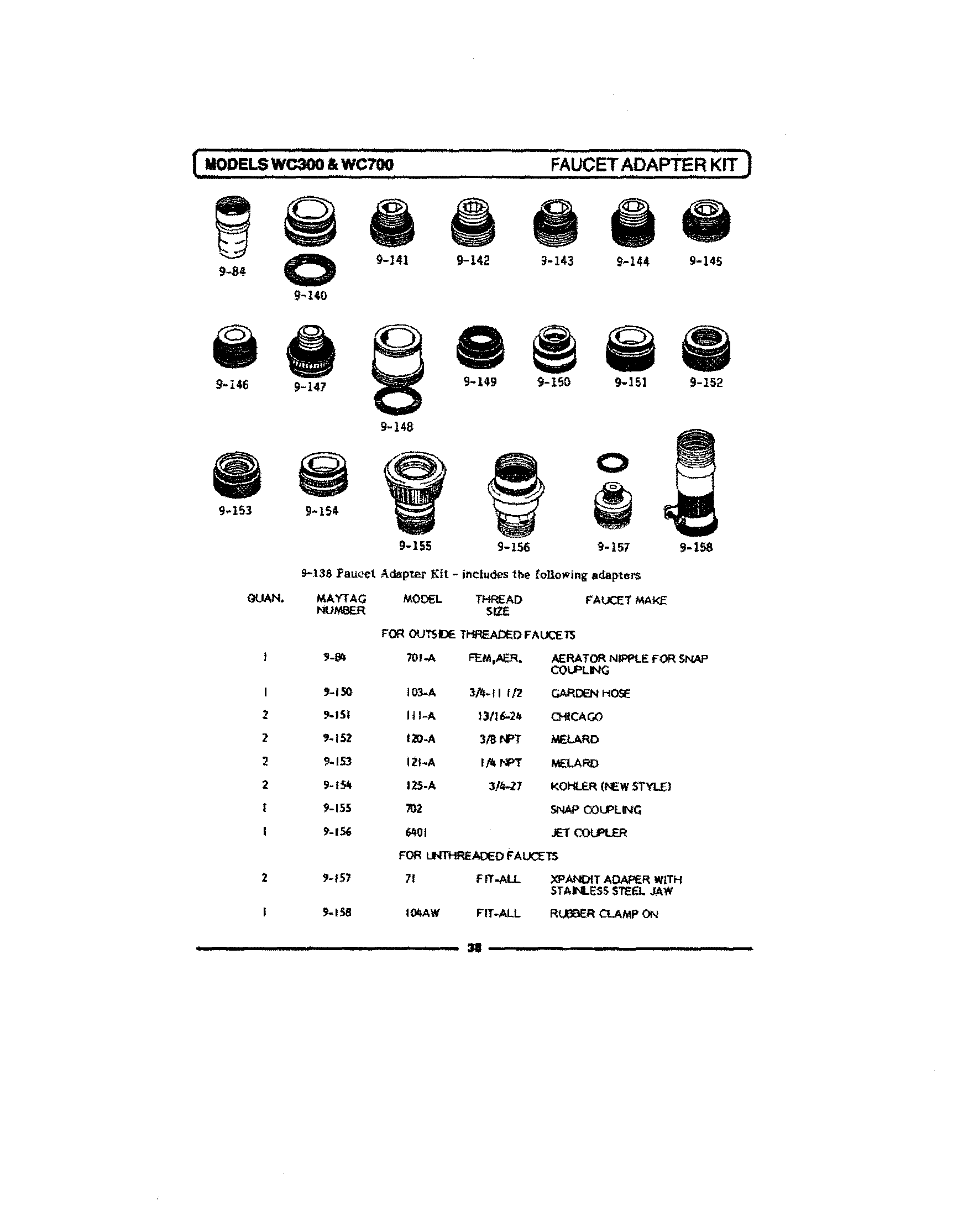 Maytag WC700 faucet adapter kit (unthreaded) diagram