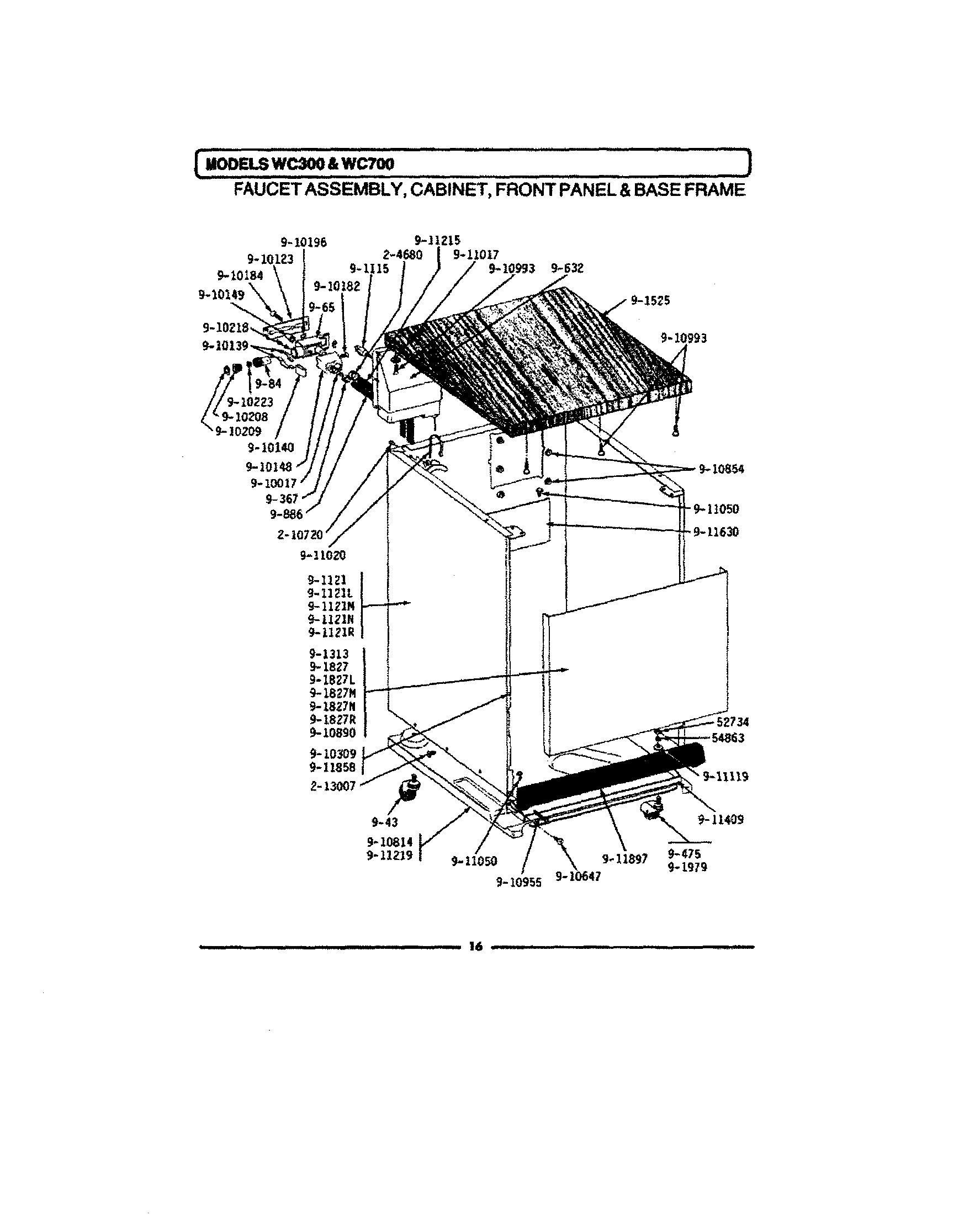 Maytag WC700 faucet assy, cabinet, front panel & base diagram