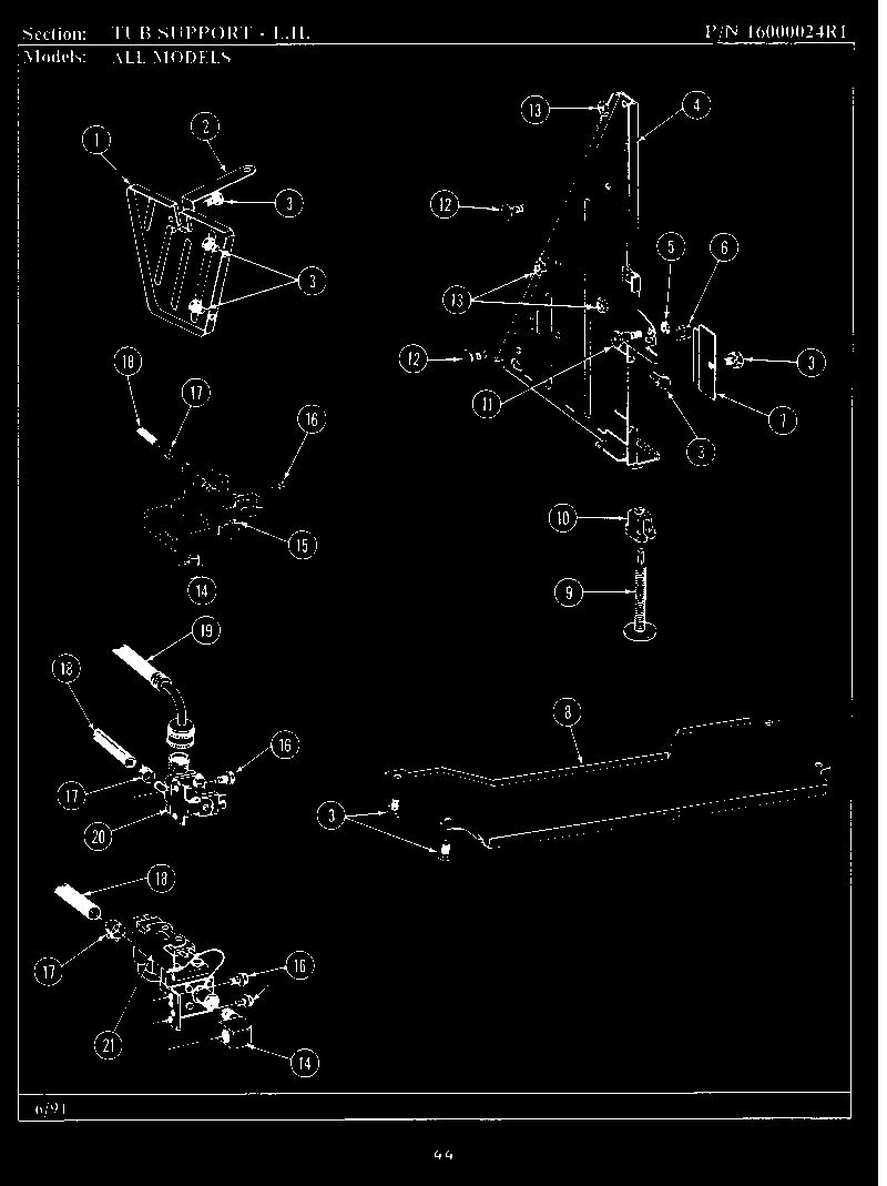 Maytag WU284 tub support (left) diagram