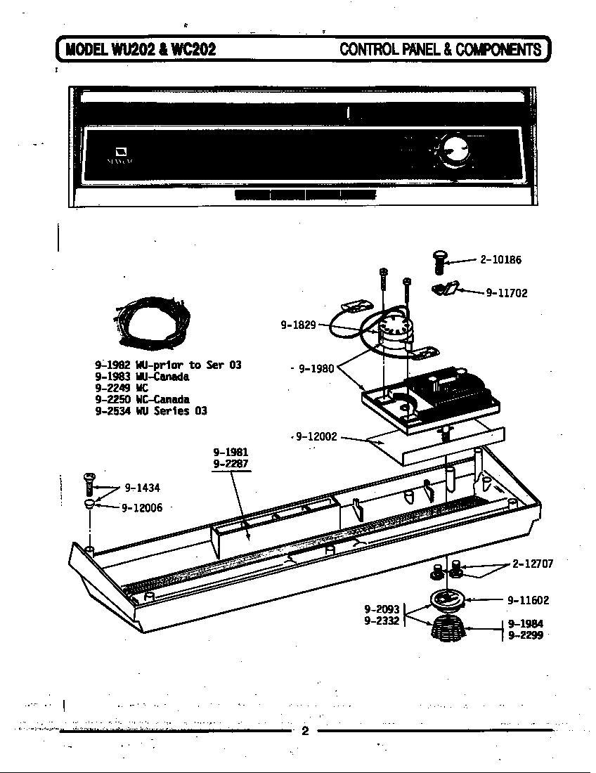 Maytag WC202 control panel & components diagram