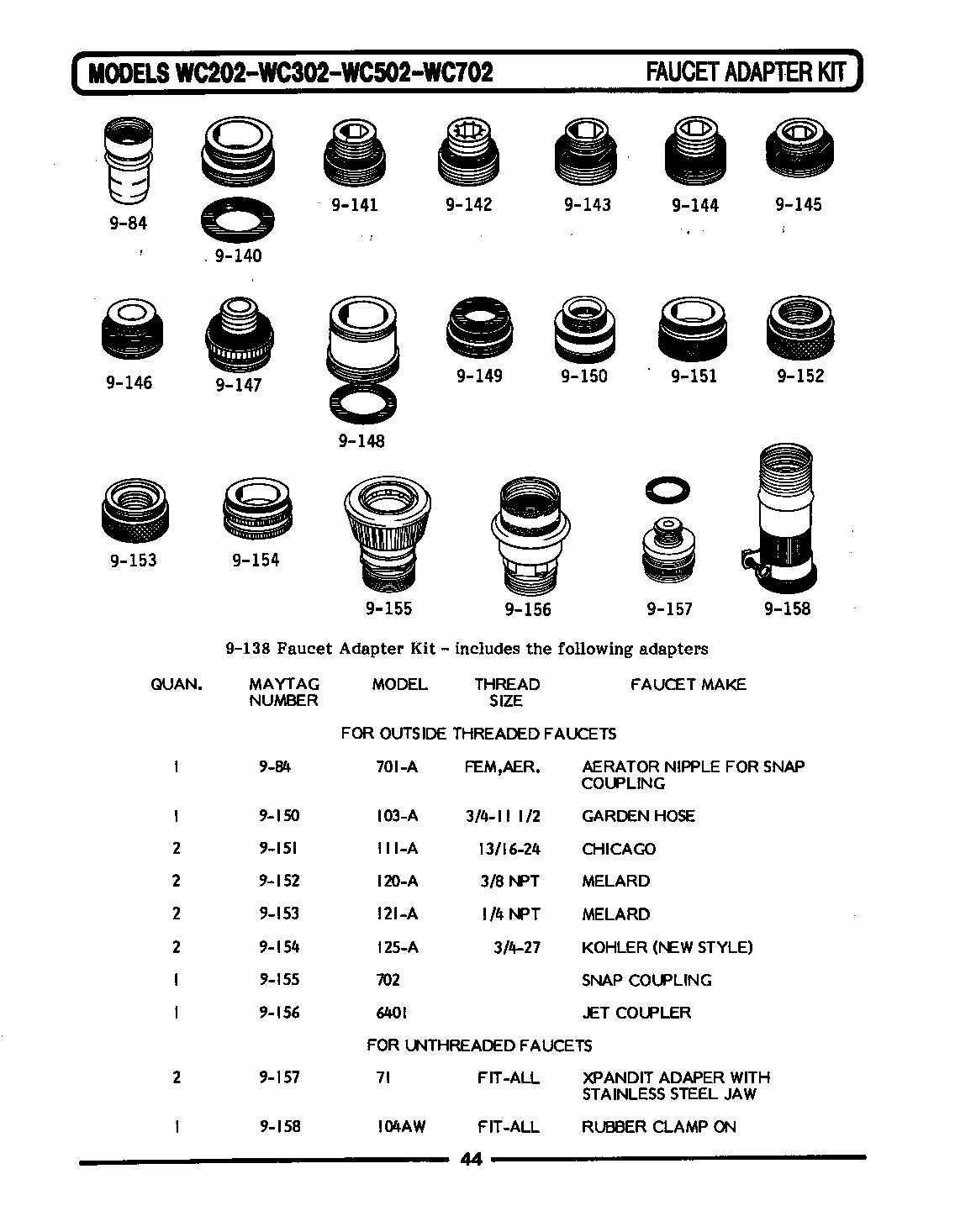 Maytag WC202 faucet adapter kit (wc202) (wc202) diagram