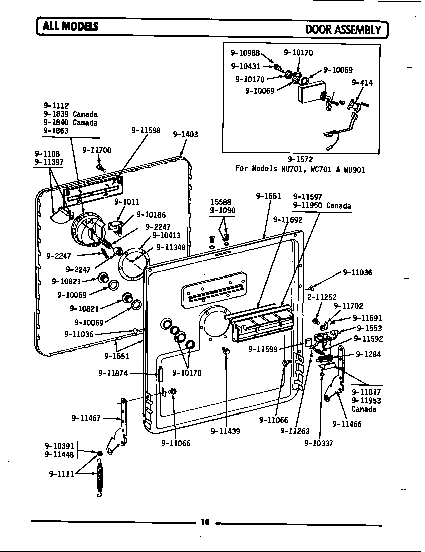 Maytag WU101 door assembly diagram