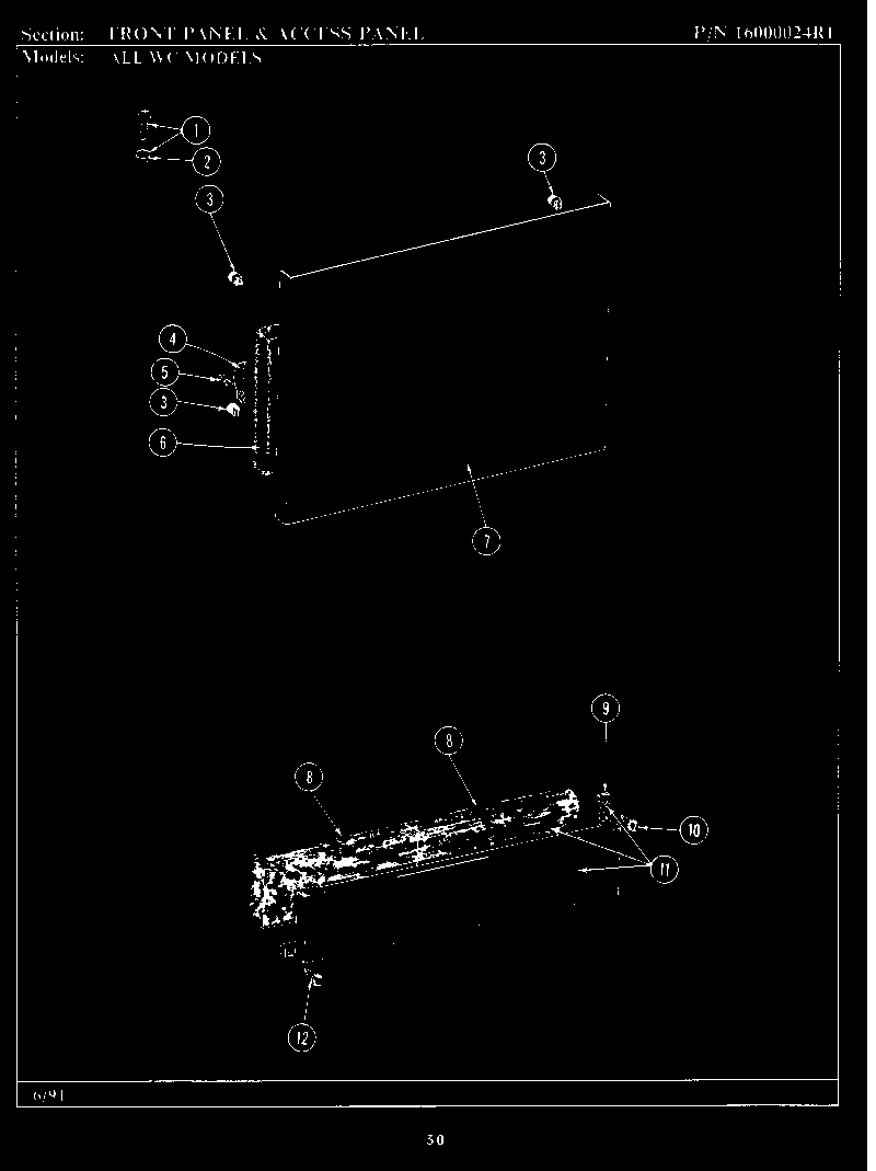 Maytag WU804 front & access panel diagram