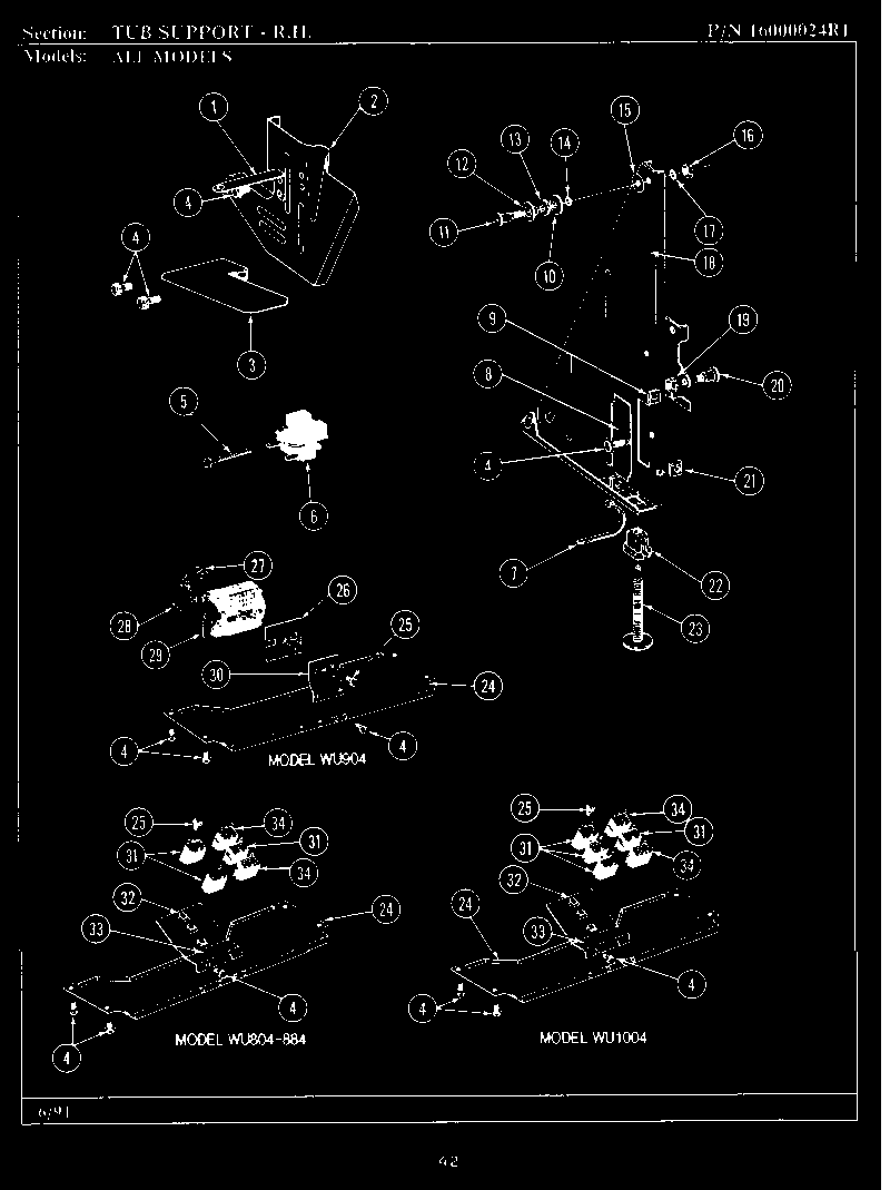 Maytag WU804 tub support (right) diagram
