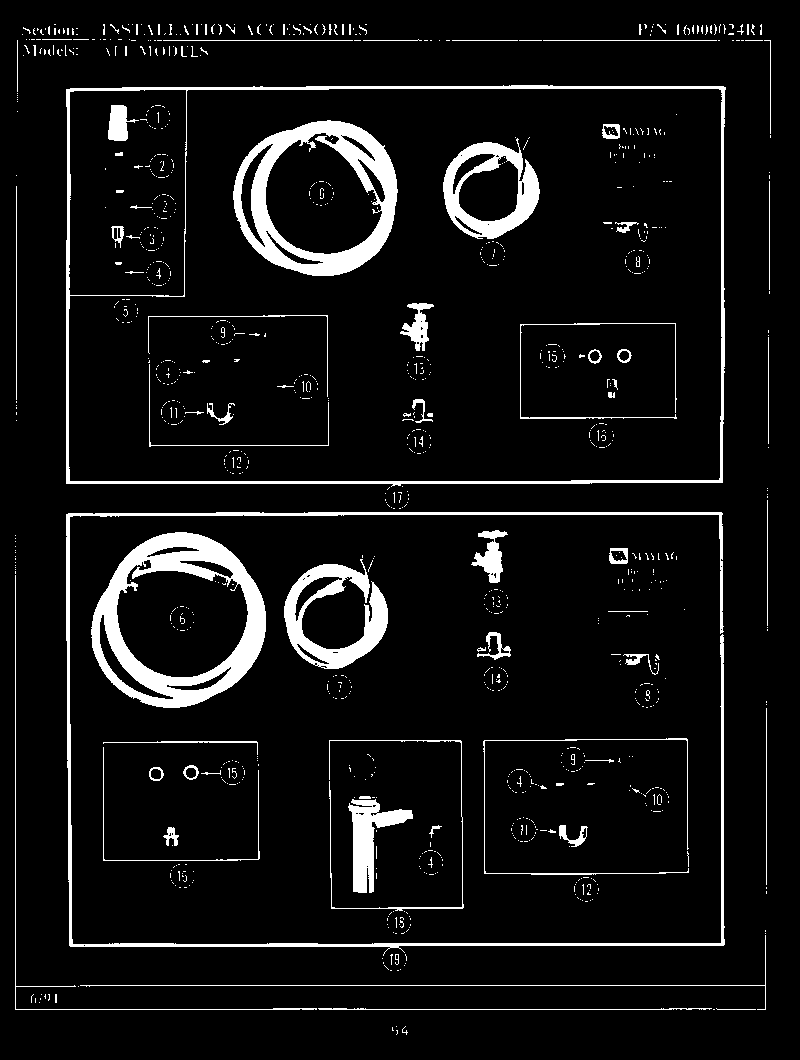 Maytag WU804 installation accessories (sect. 1 of 2) diagram