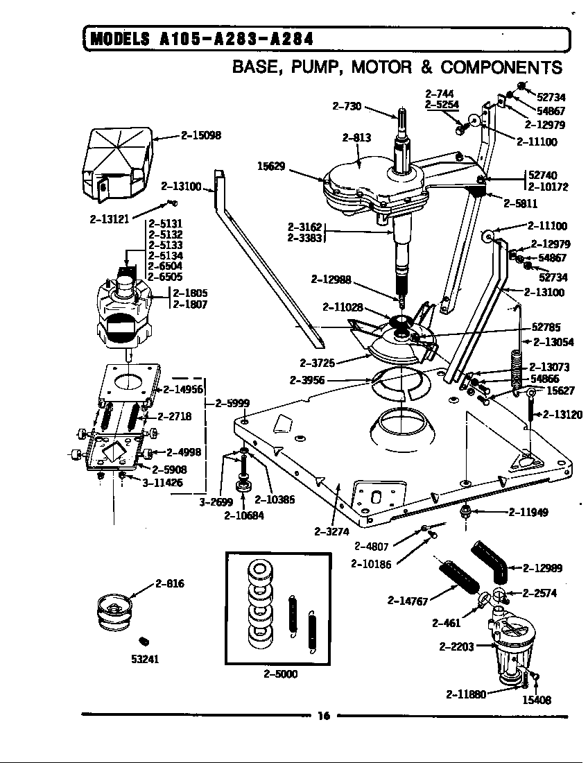 Maytag LA105 base, pump, motor & components diagram