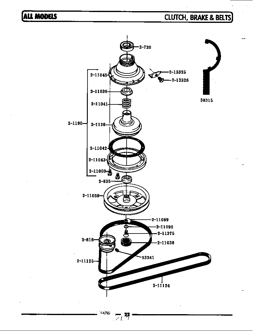 Maytag LA610 clutch, brake & belts diagram