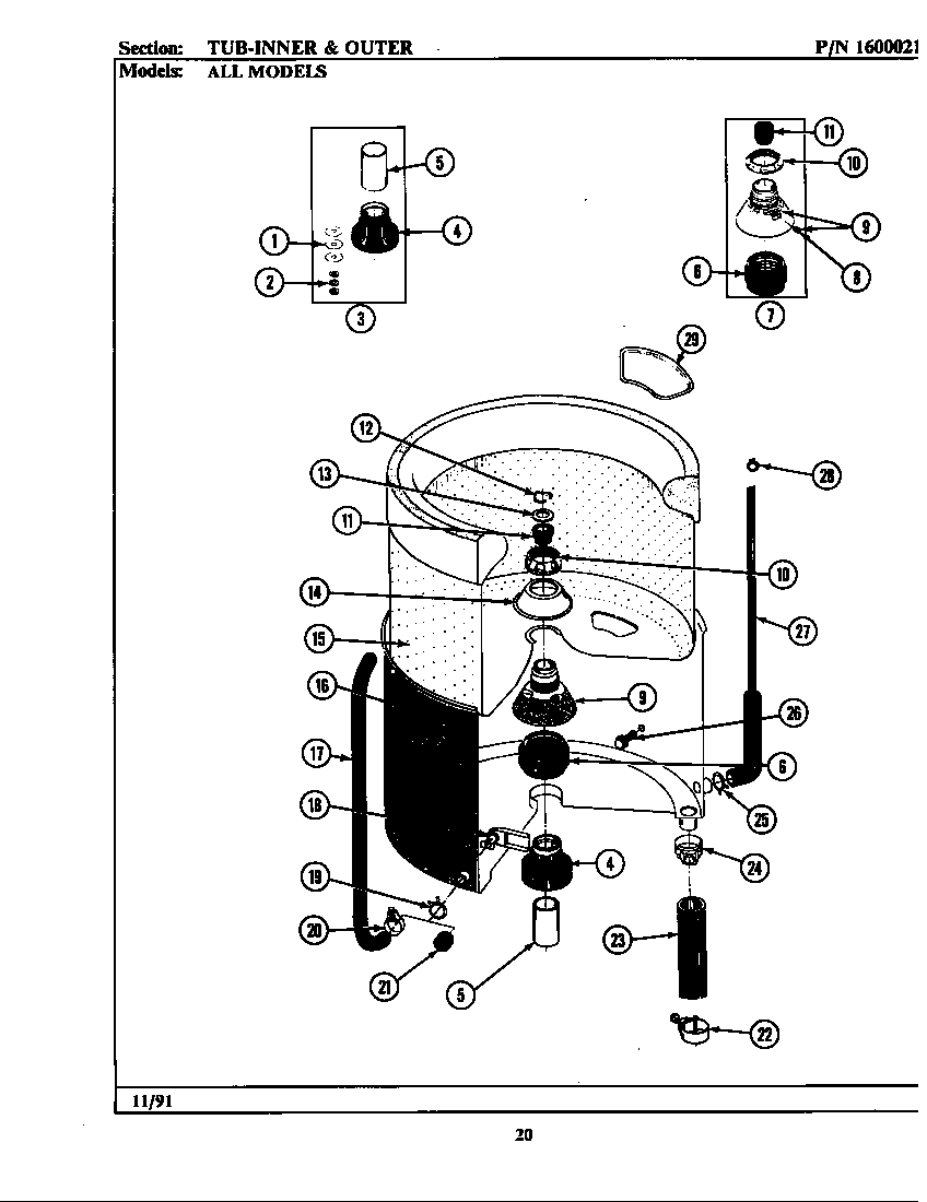 Maytag LA484 tub-inner & outer diagram