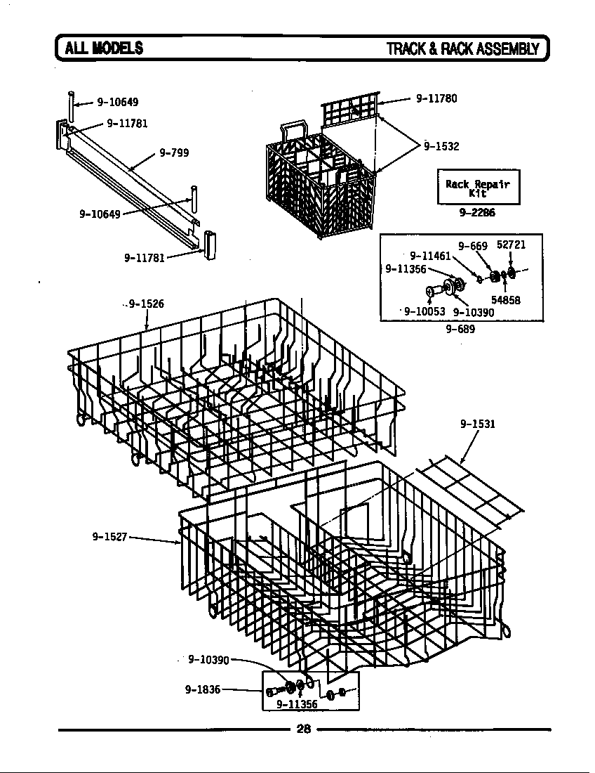 Maytag WU490 track & rack assembly diagram