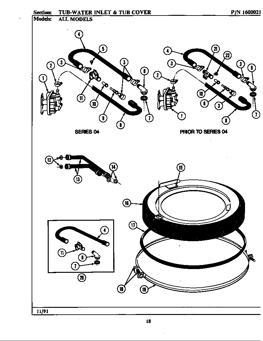 Maytag A490 tub-water inlet & tub cover diagram