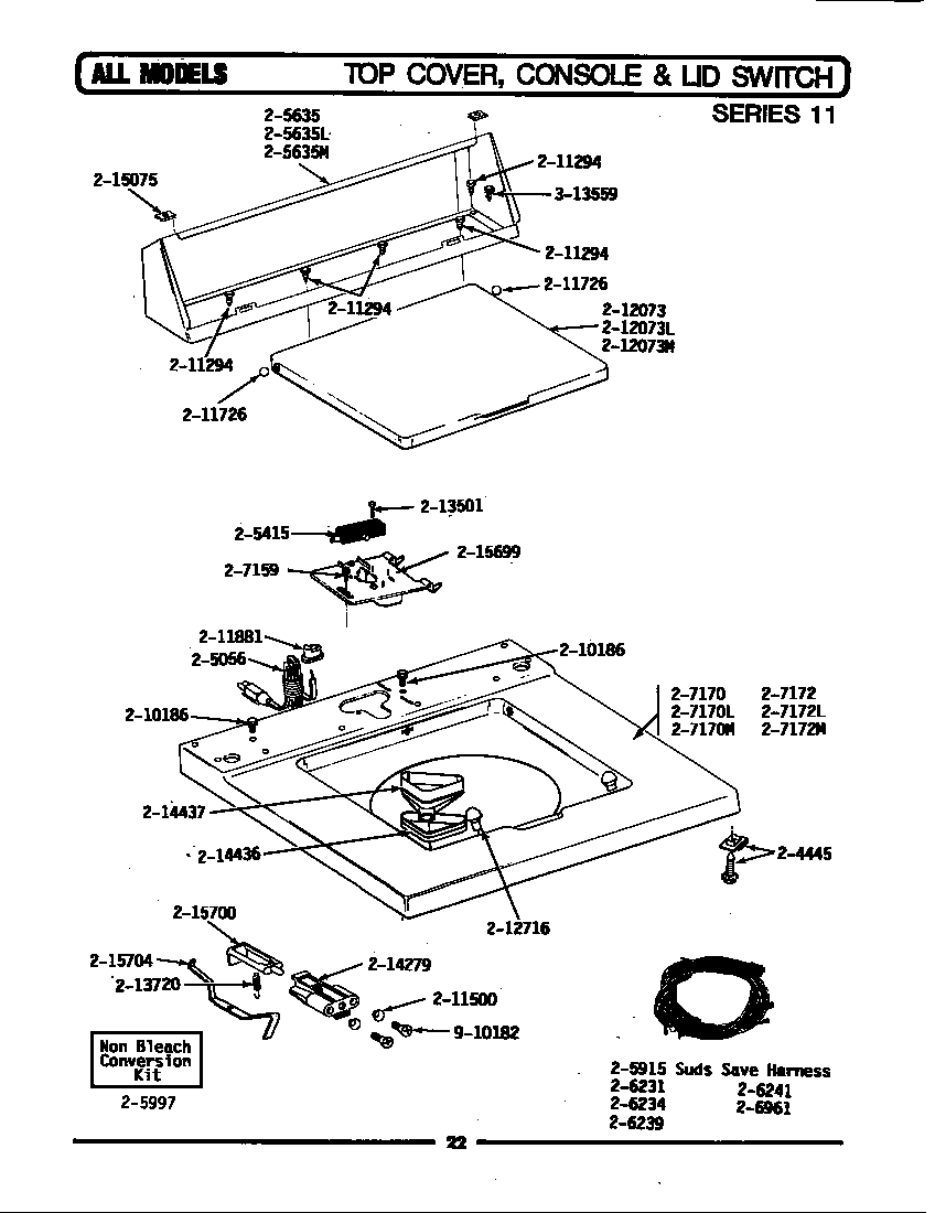 Maytag LA312S top cover, console & lid switch (ser 11) diagram
