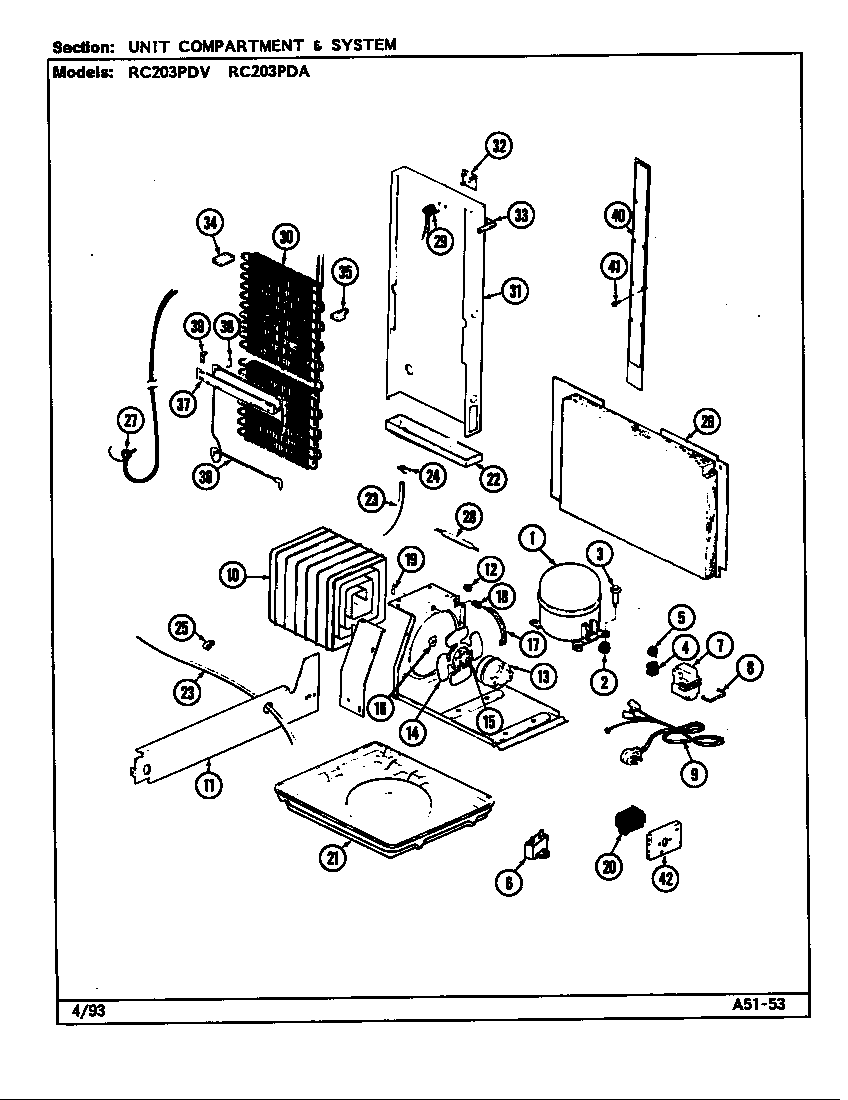 Magic Chef RC203PDV unit compartment & system diagram