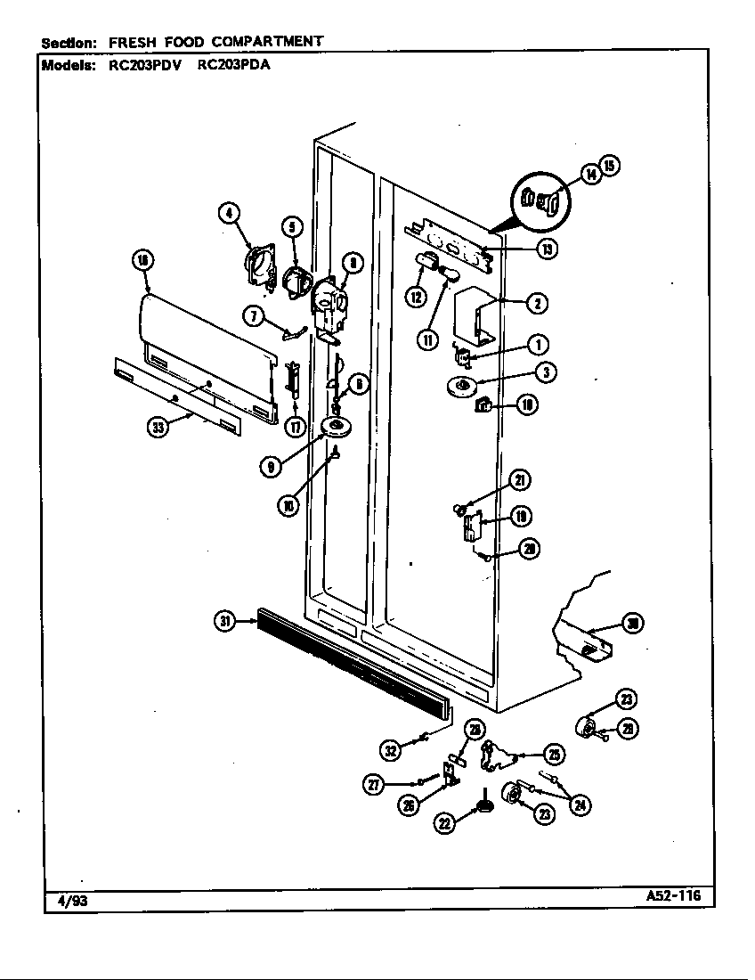 Magic Chef RC203PDV fresh food compartment diagram