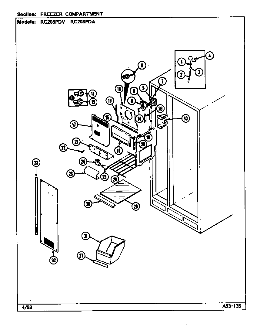 Magic Chef RC203PDV freezer compartment diagram