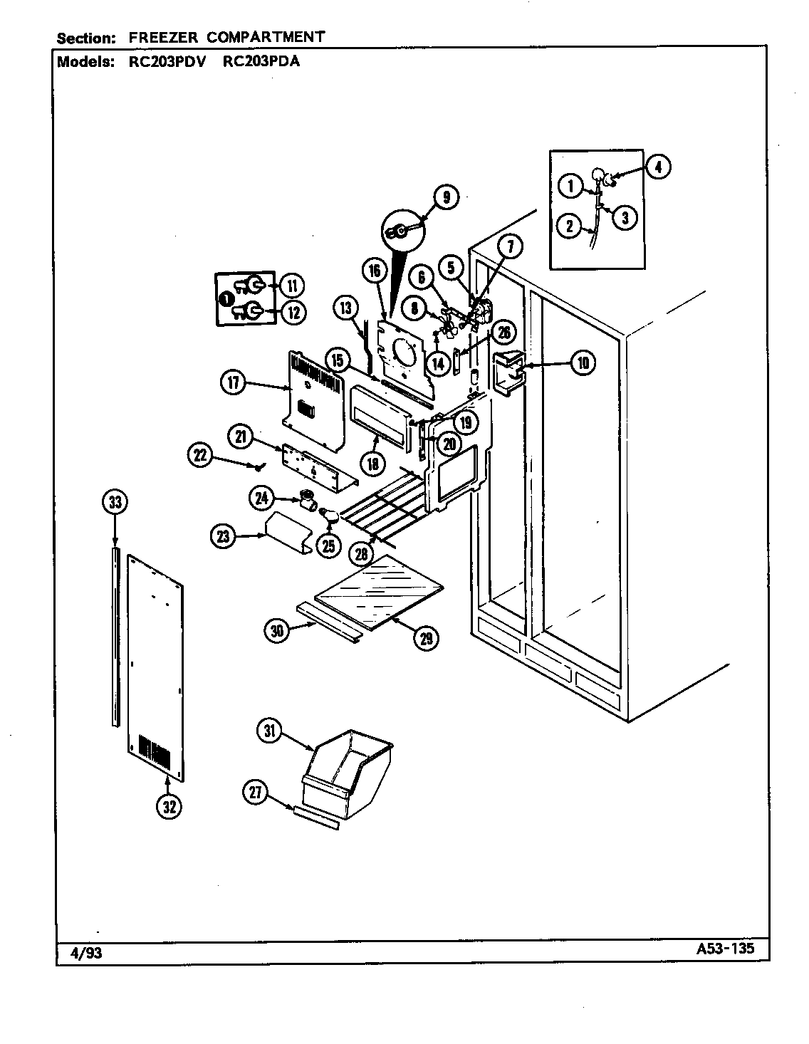 Magic Chef RC203PDV-DS09A freezer compartment (rc203pda/ds06a) (rc203pda/ds10a) (rc203pdv/ds05a) (rc203pdv/ds09a) diagram