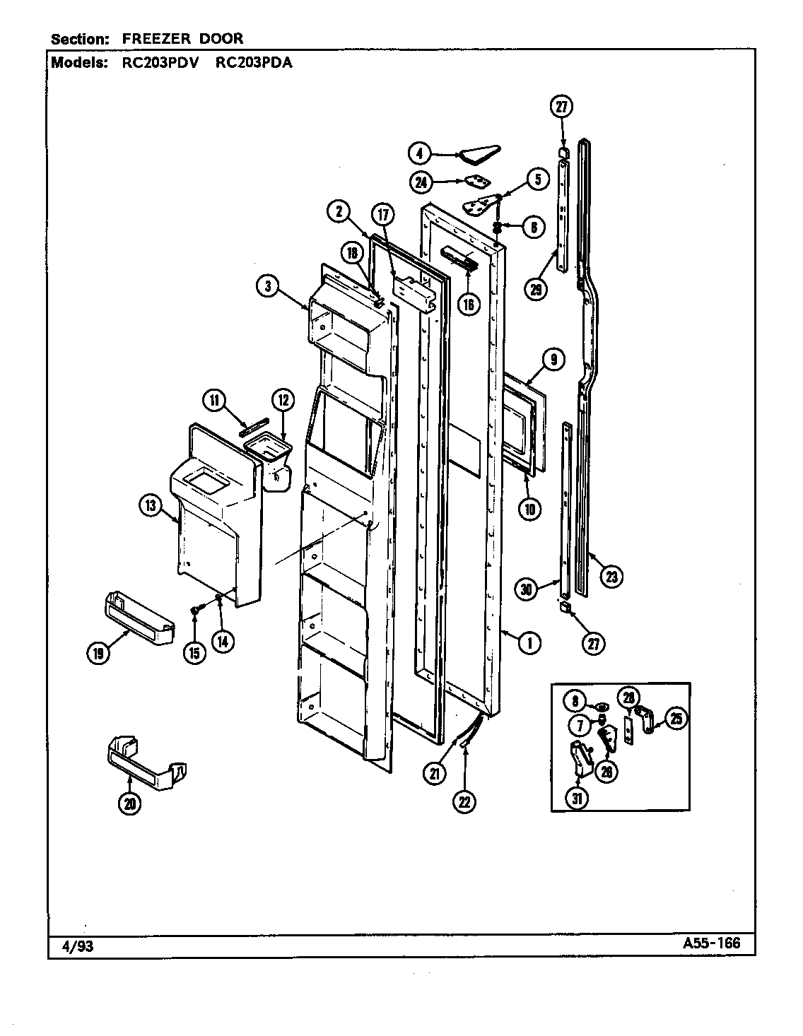 Magic Chef RC203PDV-DS09A freezer door (rc203pda/ds06a) (rc203pda/ds10a) (rc203pdv/ds05a) (rc203pdv/ds09a) diagram
