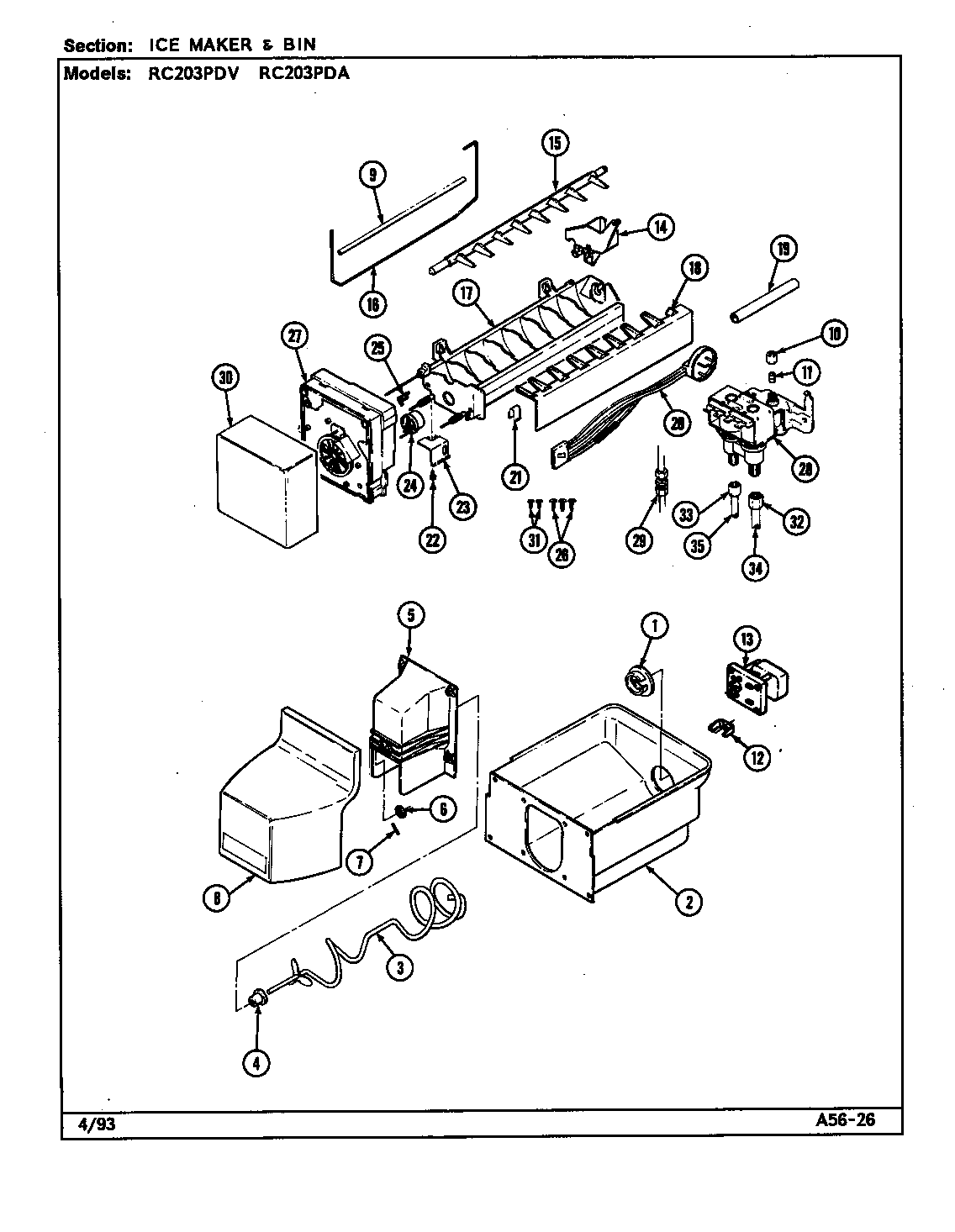 Magic Chef RC203PDV-DS09A ice maker & bin (rc203pda/ds06a) (rc203pda/ds10a) (rc203pdv/ds05a) (rc203pdv/ds09a) diagram