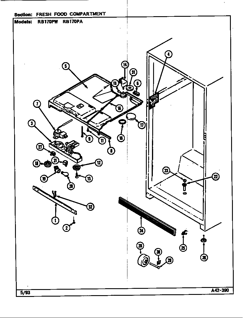 Magic Chef RB170PA/DG28A fresh food compartment (rb170pa/dg28a) (rb170pw/dg25a) (rb170pw/dg25c) diagram